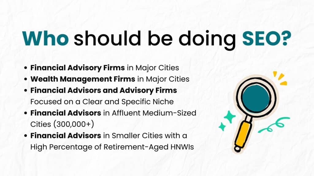Image showing who should do SEO for financial advisors (same as text)