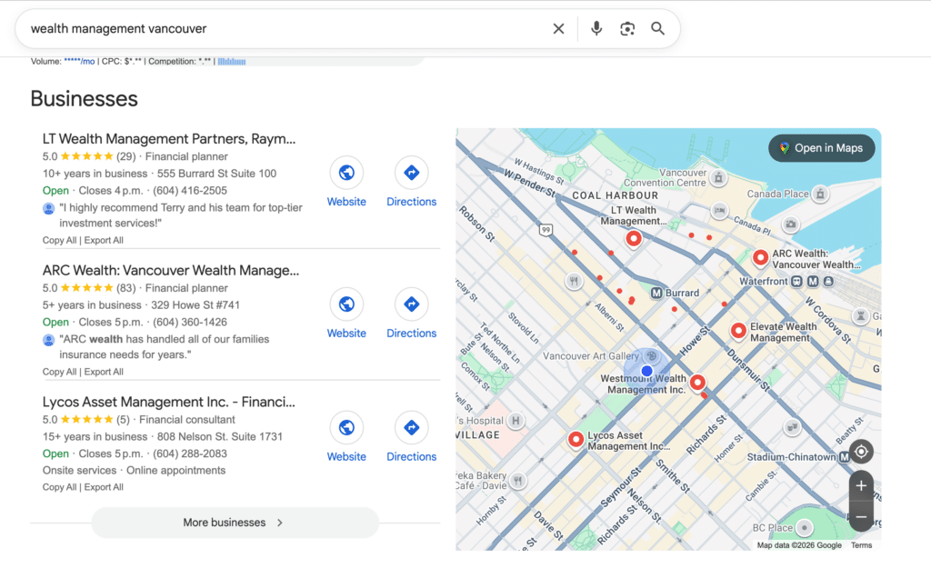 Get found in the Google map pack as a financial advisor.